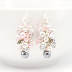 Pearl Cluster Drop Earrings Pink & Grey