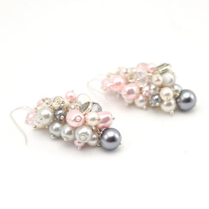 Pearl Cluster Drop Earrings Pink & Grey