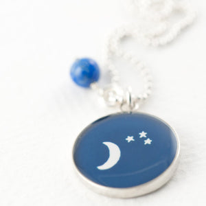 Moon and star necklace with gemstone
