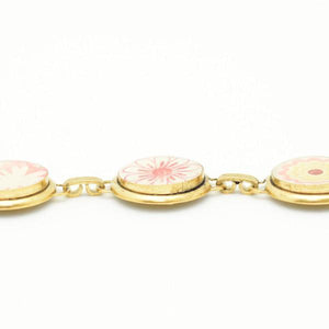 Pink Floral Round Gold Bracelet