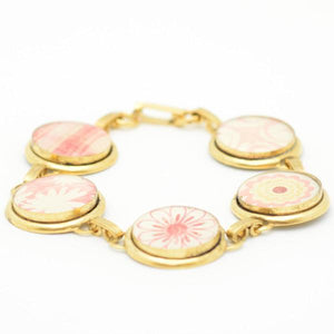 Pink Floral Round Gold Bracelet