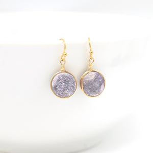 violet druzy drop earrings