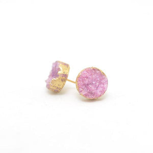 hand plated pink druzy earring in gold
