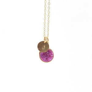 magenta druzy personalized gold necklace