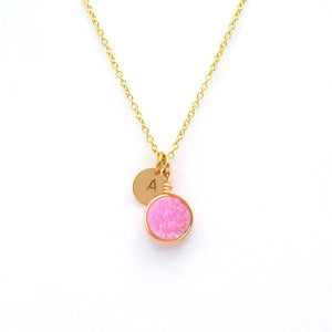Pink Druzy Personalized Necklace