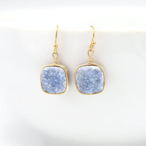 Slate blue druzy wire wrapped earrings