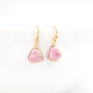 Pink Druzy Trillion Earrings