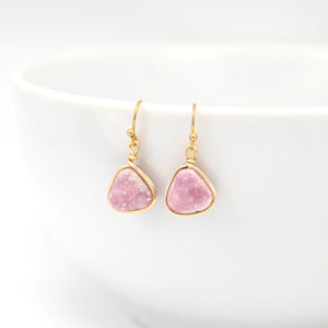 Pink Druzy Trillion Earrings