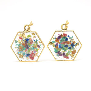 Crushed Gemstone Hexagon Earrings