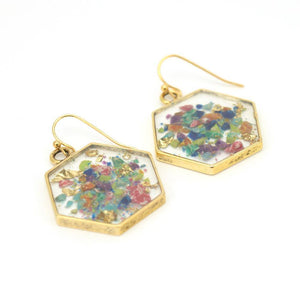 Crushed Gemstone Hexagon Earrings