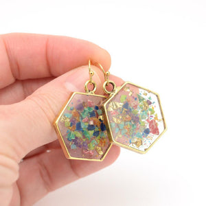 Crushed Gemstone Hexagon Earrings
