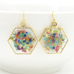 Crushed Gemstone Hexagon Earrings