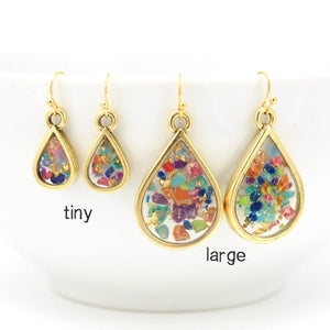 Crushed Gemstone Teardrop Earrings in gold