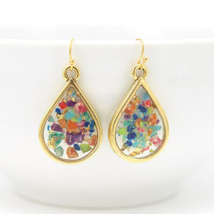 Crushed Gemstone Teardrop Earrings in gold