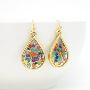Crushed Gemstone Teardrop Earrings in gold