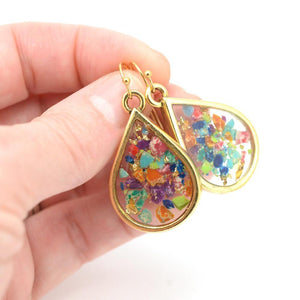 Crushed Gemstone Teardrop Earrings in gold