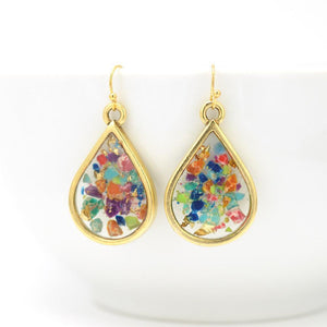 Crushed Gemstone Teardrop Earrings in gold