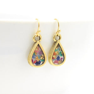 Tiny Teardrop Crushed Gemstone Earrings