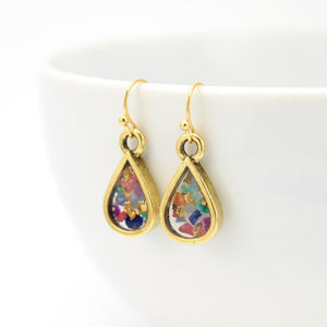 Tiny Teardrop Crushed Gemstone Earrings