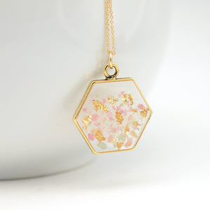 hexagon pink gold necklace