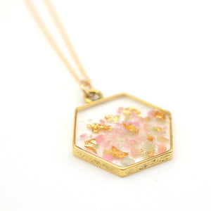 hexagon necklace pink and gold