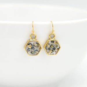 Gold abalone shell earrings hexagon