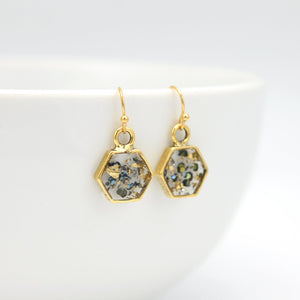 Gold abalone shell earrings hexagon