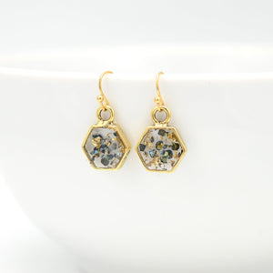 Gold abalone shell earrings hexagon