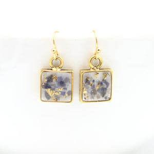 crushed iolite and gold leaf earrings