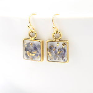 crushed iolite and gold leaf earrings