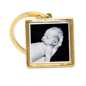 Square Photo Key Chain with Hand Stamped Message on Back