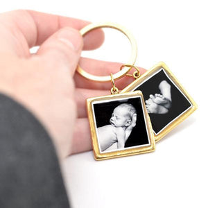 Square Photo Key Chain with Hand Stamped Message on Back