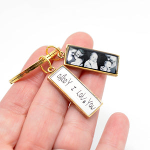 Photo & Handwriting Keychain • Hand Stamped Back