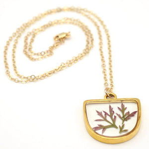 long gold boho resin and leaf necklace