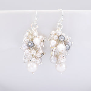 Pearl Cluster Drop Earrings Ivory & Grey
