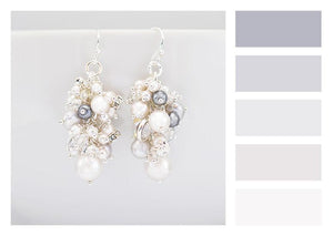 Pearl Cluster Drop Earrings Ivory & Grey