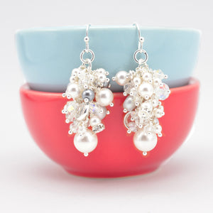 Pearl Cluster Drop Earrings Ivory & Grey