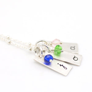 handstamped bar pendants with gemstones