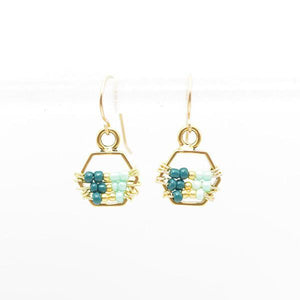 Beaded gold hexagon earrings