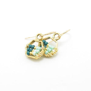 Beaded gold hexagon earrings