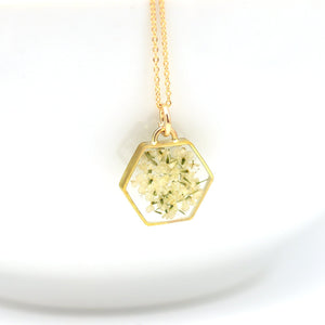 Large floral hexagon necklace in gold