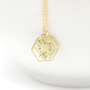 Large floral hexagon necklace in gold
