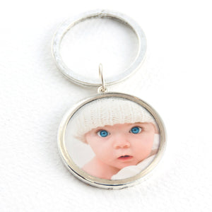 Round Photo Key Chain with Hand Stamped Message on Back