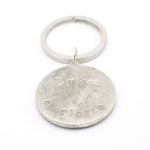 Round Photo Key Chain with Hand Stamped Message on Back
