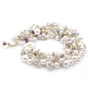 pearl cluster bracelet grey and maroon