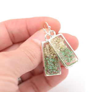 silver flower earrings natural and green