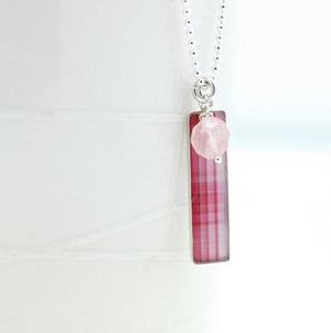 Pink Plaid Tag Necklace