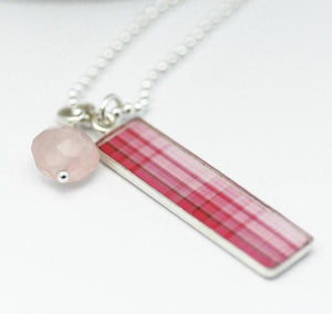 Pink Plaid Tag Necklace