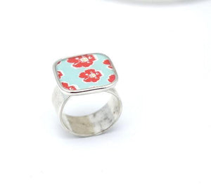 Adjustable Red Posey Ring in Silver