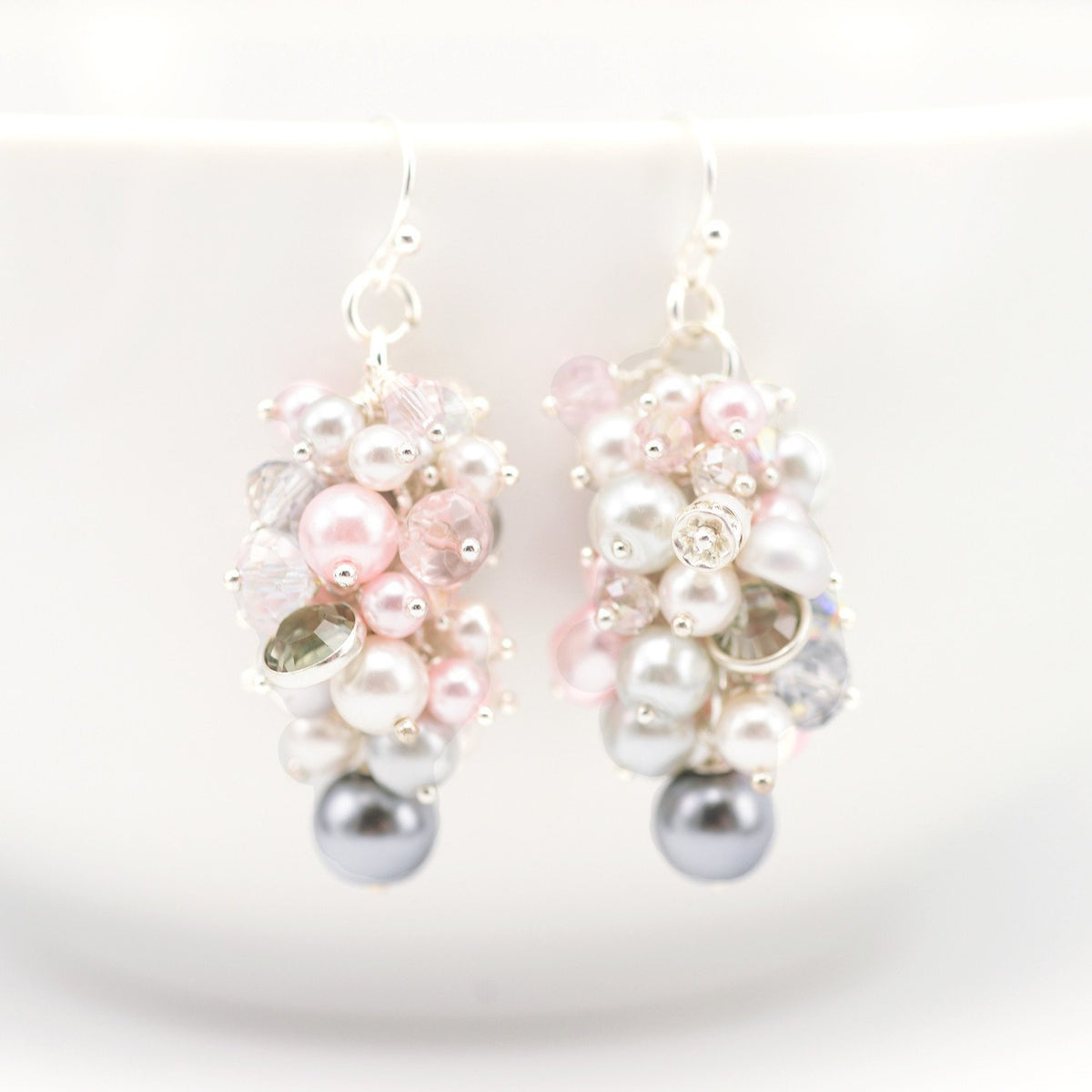 Pearl Cluster Drop Earrings Pink & Grey